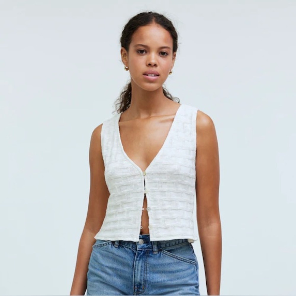 Madewell Basketweave-Stitch Vest - Antique Cream